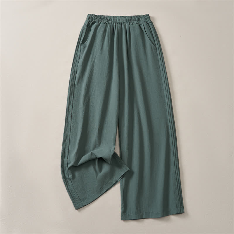Buddha Stones Spring Summer Fall Casual Minimalist Solid Cropped Pants Women's Straight Leg Pants With Pocket - CadetBlue - US12, UK/AU16, EU44 (3XL) - image 9