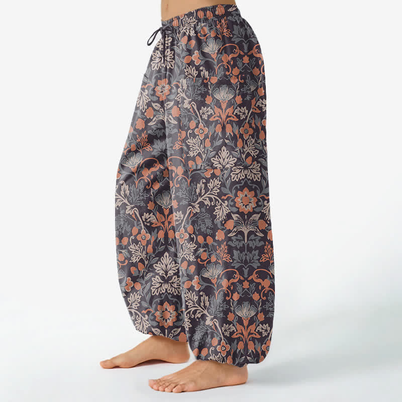 Buddha Stones Cotton Vintage Floral Paisley Pattern Women's Elastic Waist Harem Pants With Side Pockets - image 1