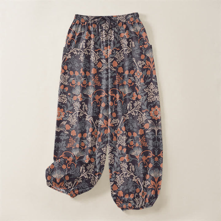 Buddha Stones Cotton Vintage Floral Paisley Pattern Women's Elastic Waist Harem Pants With Side Pockets - image 3