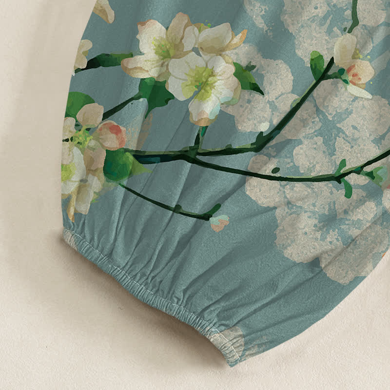 Buddha Stones Cotton Peach Blossoms Flying Birds Pattern Women's Elastic Waist Harem Pants With Side Pockets - image 6