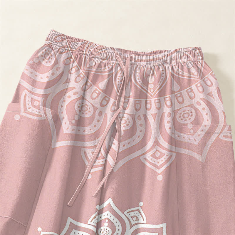 Buddha Stones Cotton Boho White Mandala Pattern Women's Elastic Waist Harem Pants With Side Pockets - image 5