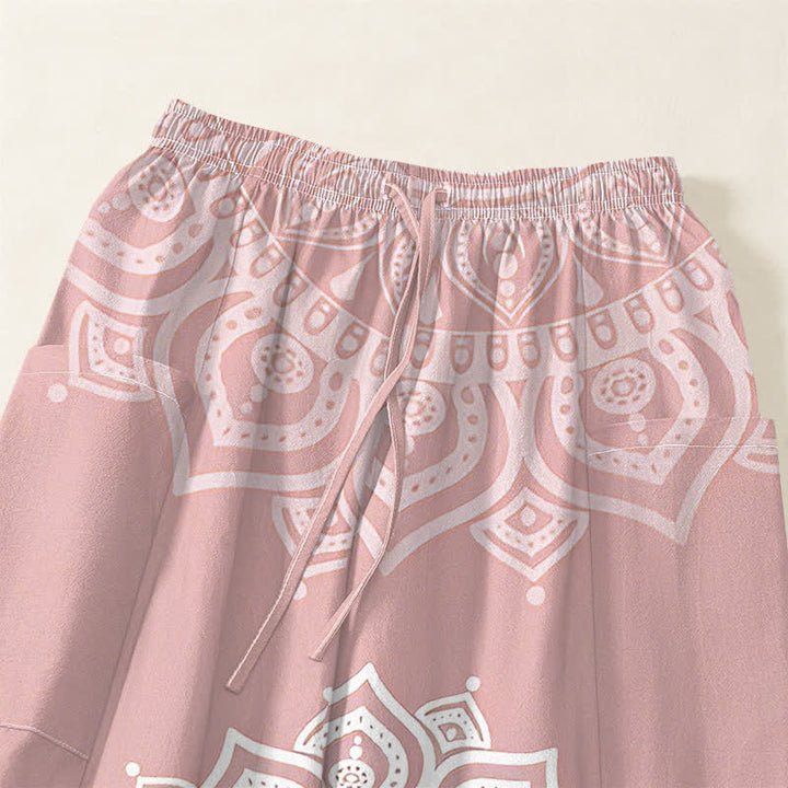 Buddha Stones Cotton Boho White Mandala Pattern Women's Elastic Waist Harem Pants With Side Pockets - image 5