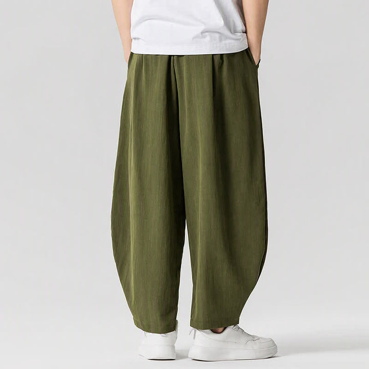 Buddha Stones Spring Summer Casual Drawstring Solid Cropped Pants Men's Harem Pants With Pockets - image 14