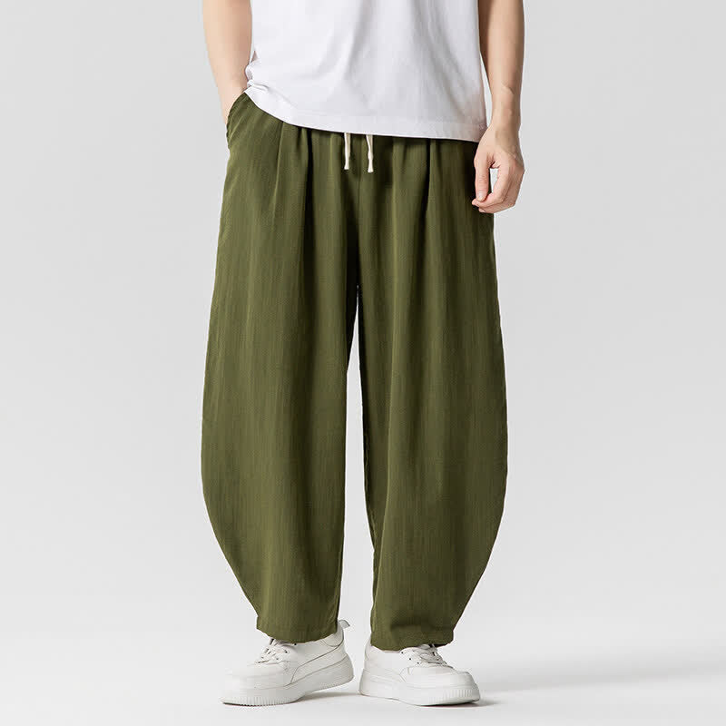 Buddha Stones Spring Summer Casual Drawstring Solid Cropped Pants Men's Harem Pants With Pockets - DarkOliveGreen - US/UK/AU46, EU56 (5XL) - image 11