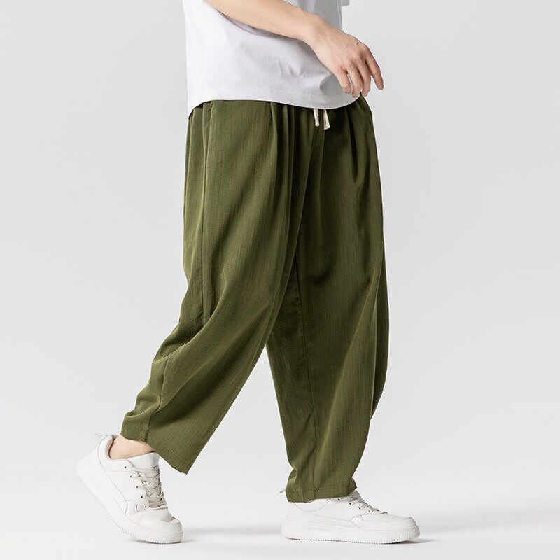 Buddha Stones Spring Summer Casual Drawstring Solid Cropped Pants Men's Harem Pants With Pockets - image 13