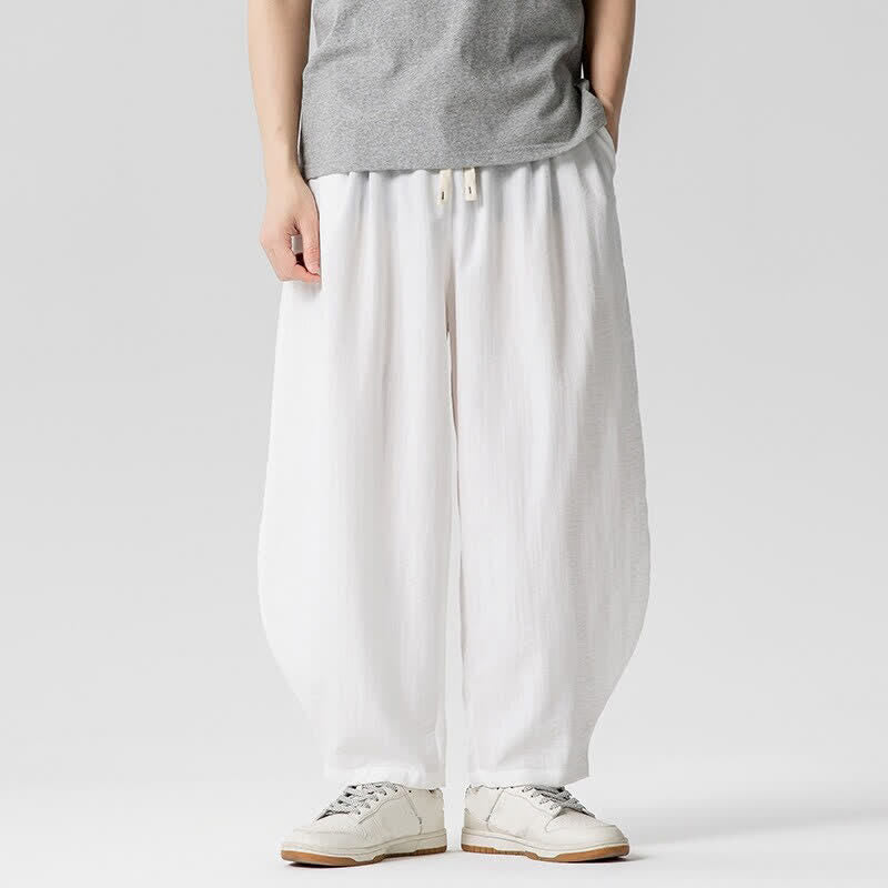 Buddha Stones Spring Summer Casual Drawstring Solid Cropped Pants Men's Harem Pants With Pockets - White - US/UK/AU46, EU56 (5XL) - image 20