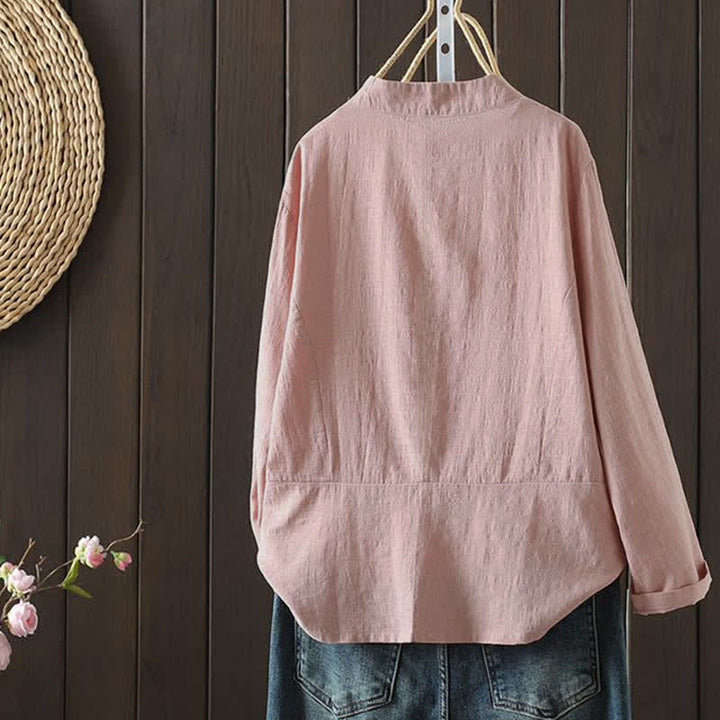 Buddha Stones Spring Summer Casual Minimalist Drawstring Embroidery Solid Women's Long Sleeve Shirts - image 9