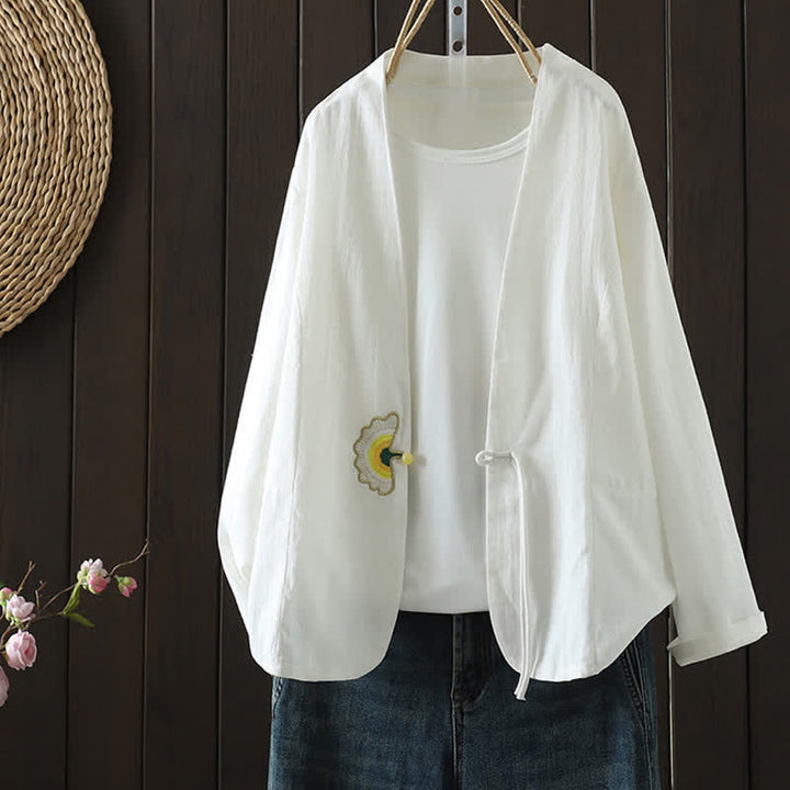 Buddha Stones Spring Summer Casual Minimalist Drawstring Embroidery Solid Women's Long Sleeve Shirts - White - US8-10, UK/AU12-14, EU40-42 (2XL) - image 14
