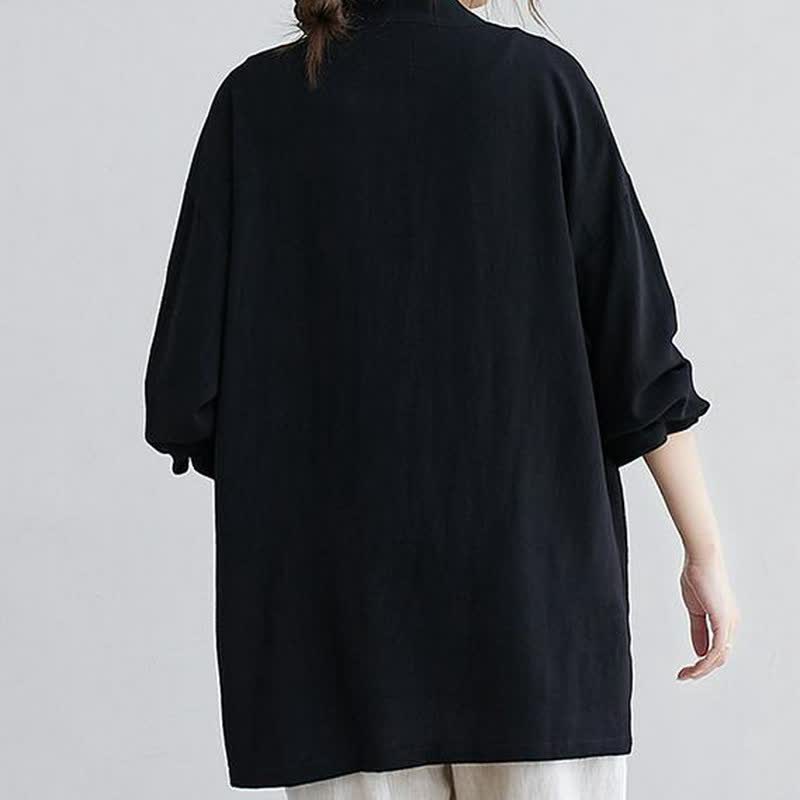 Buddha Stones Spring Summer Casual Minimalist Solid Women's Long Sleeve Shirts With Pockets - image 5