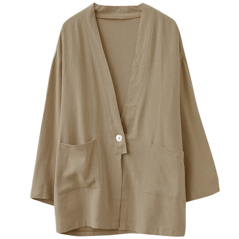 Buddha Stones Spring Summer Casual Minimalist Solid Women's Long Sleeve Shirts With Pockets - image 12