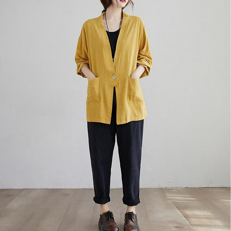 Buddha Stones Spring Summer Casual Minimalist Solid Women's Long Sleeve Shirts With Pockets - image 20