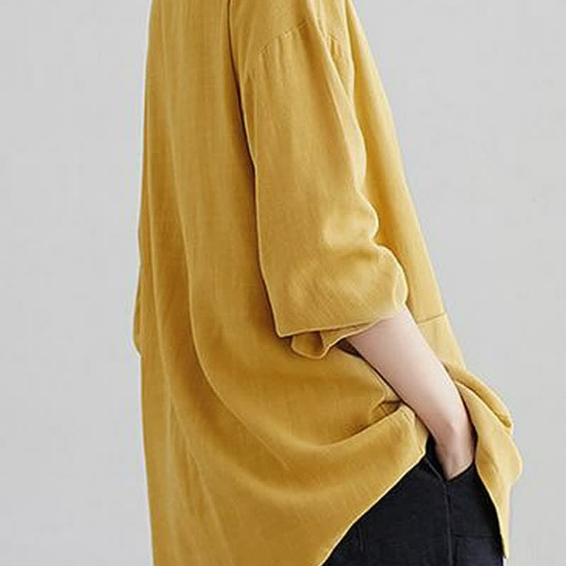 Buddha Stones Spring Summer Casual Minimalist Solid Women's Long Sleeve Shirts With Pockets - image 16