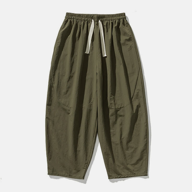 Buddha Stones Spring Fall Minimalist Basic Drawstring Solid Ankle Pants Men's Harem Pants With Pockets - image 4