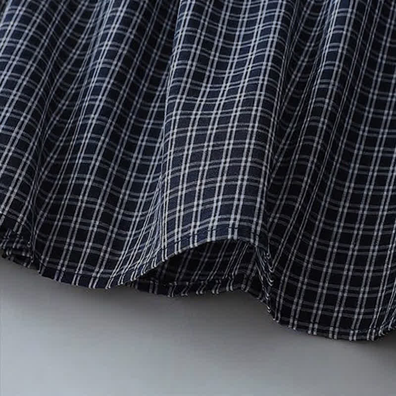 Buddha Stones Fall Casual Vintage Button-Up Plaid Women's Long Sleeve Dress - image 14