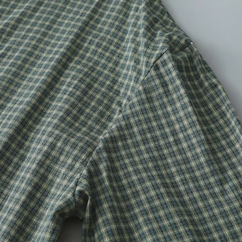 Buddha Stones Fall Casual Vintage Button-Up Plaid Women's Long Sleeve Dress - image 6