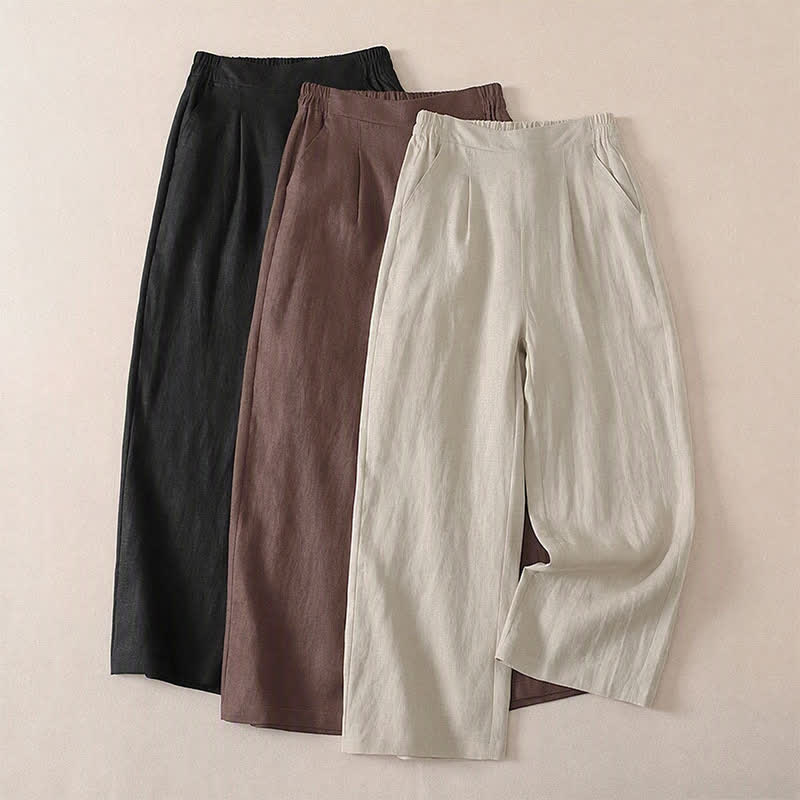 Buddha Stones Spring Fall Classic Simple Solid Cropped Pants Women's Straight Leg Pants With Pocket - image 13