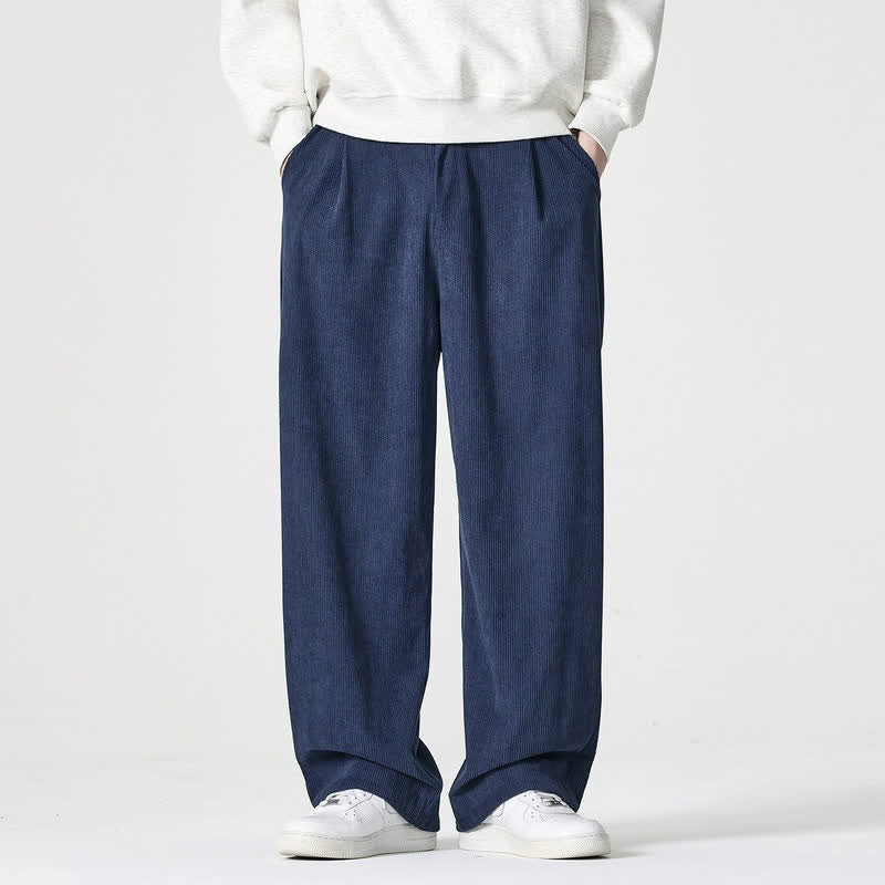 Buddha Stones Fall Winter Casual Solid Zipper Design Ankle Pants Men's Straight Leg Pants With Pocket - DarkBlue - US/UK/AU46, EU56 (5XL) - image 0
