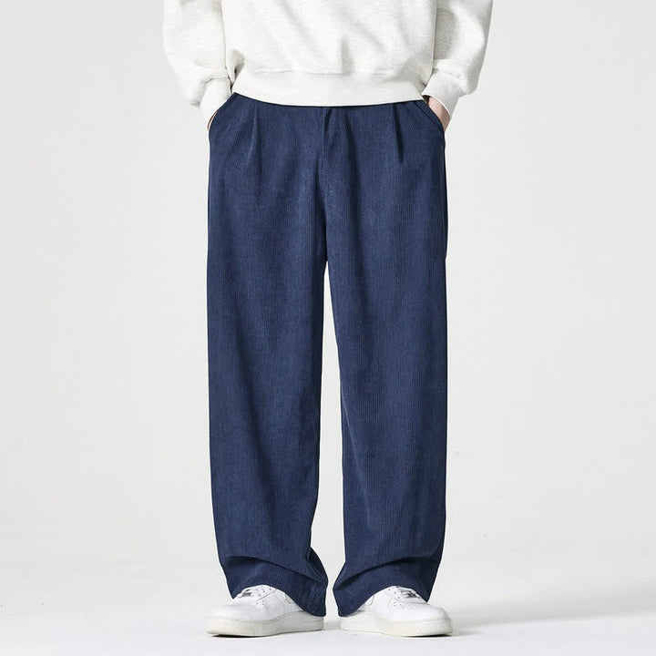 Buddha Stones Fall Winter Casual Solid Zipper Design Ankle Pants Men's Straight Leg Pants With Pocket - DarkBlue - US/UK/AU46, EU56 (5XL) - image 0
