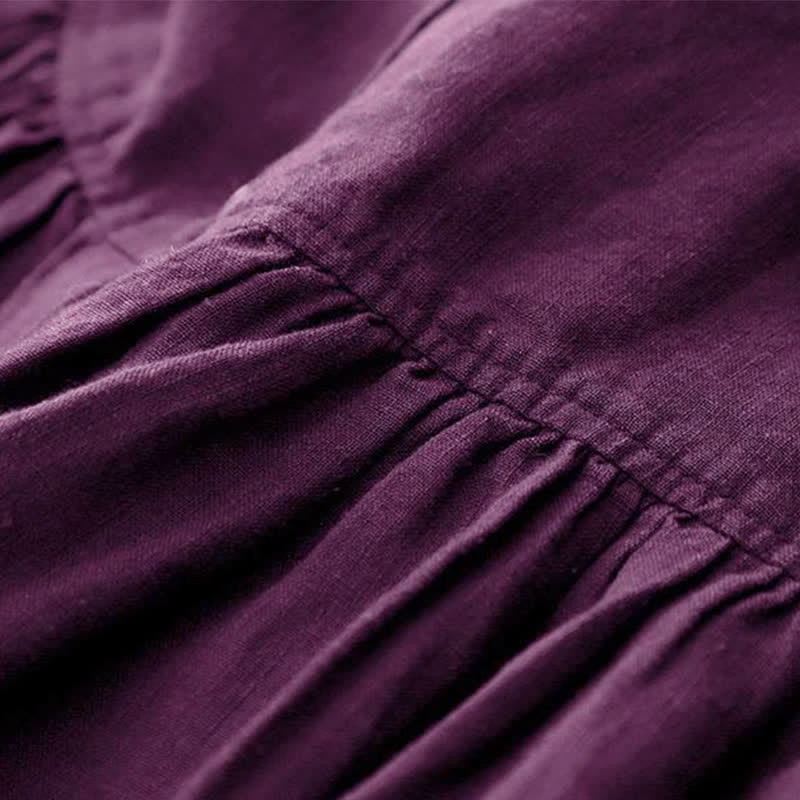 Buddha Stones Fall Casual Minimalist Button-Up Purple Women's Long Sleeve Dress With Pockets - image 7