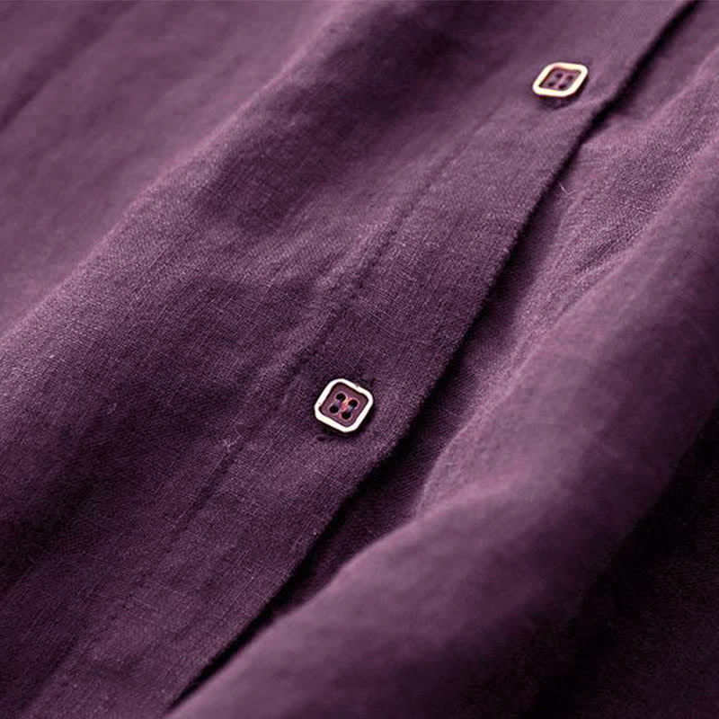 Buddha Stones Fall Casual Minimalist Button-Up Purple Women's Long Sleeve Dress With Pockets - image 6