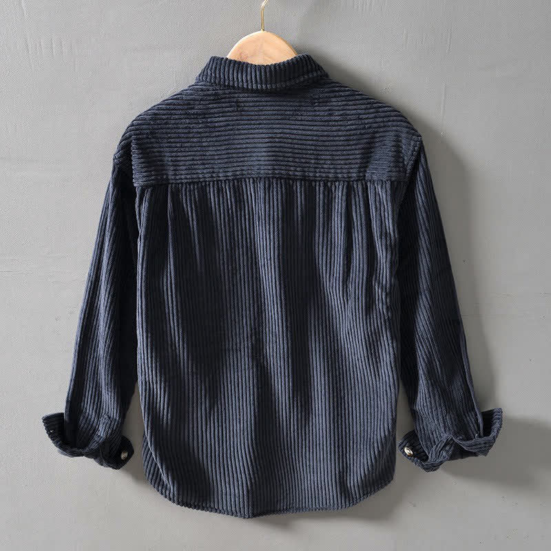 Buddha Stones Fall Winter Vintage Button-Up Solid Cotton Corduroy Men's Jackets With Pocket - image 1