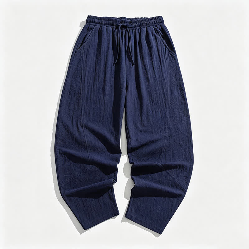 Buddha Stones Spring Fall Casual Minimalist Drawstring Solid Long Pants Men's Harem Pants With Pockets - image 1