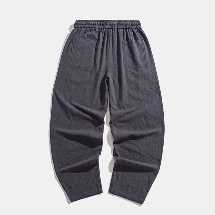 Buddha Stones Spring Fall Casual Minimalist Drawstring Solid Long Pants Men's Harem Pants With Pockets - image 5