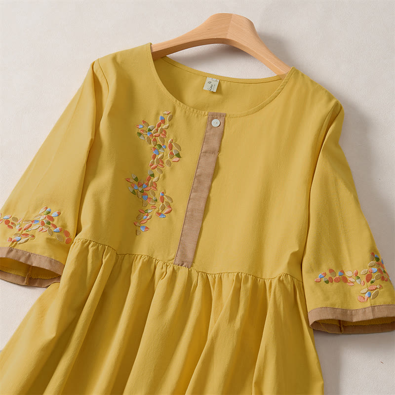 Buddha Stones Spring Ethnic Embroidery Half Sleeve Women's Midi Dress - image 10