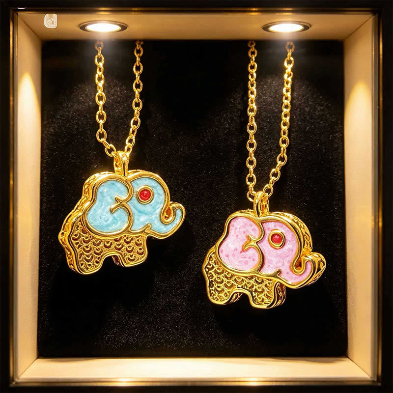 Buddha Stones 24K Gold Plated Copper Lucky Elephant Hollow Pendant Necklace - image 0