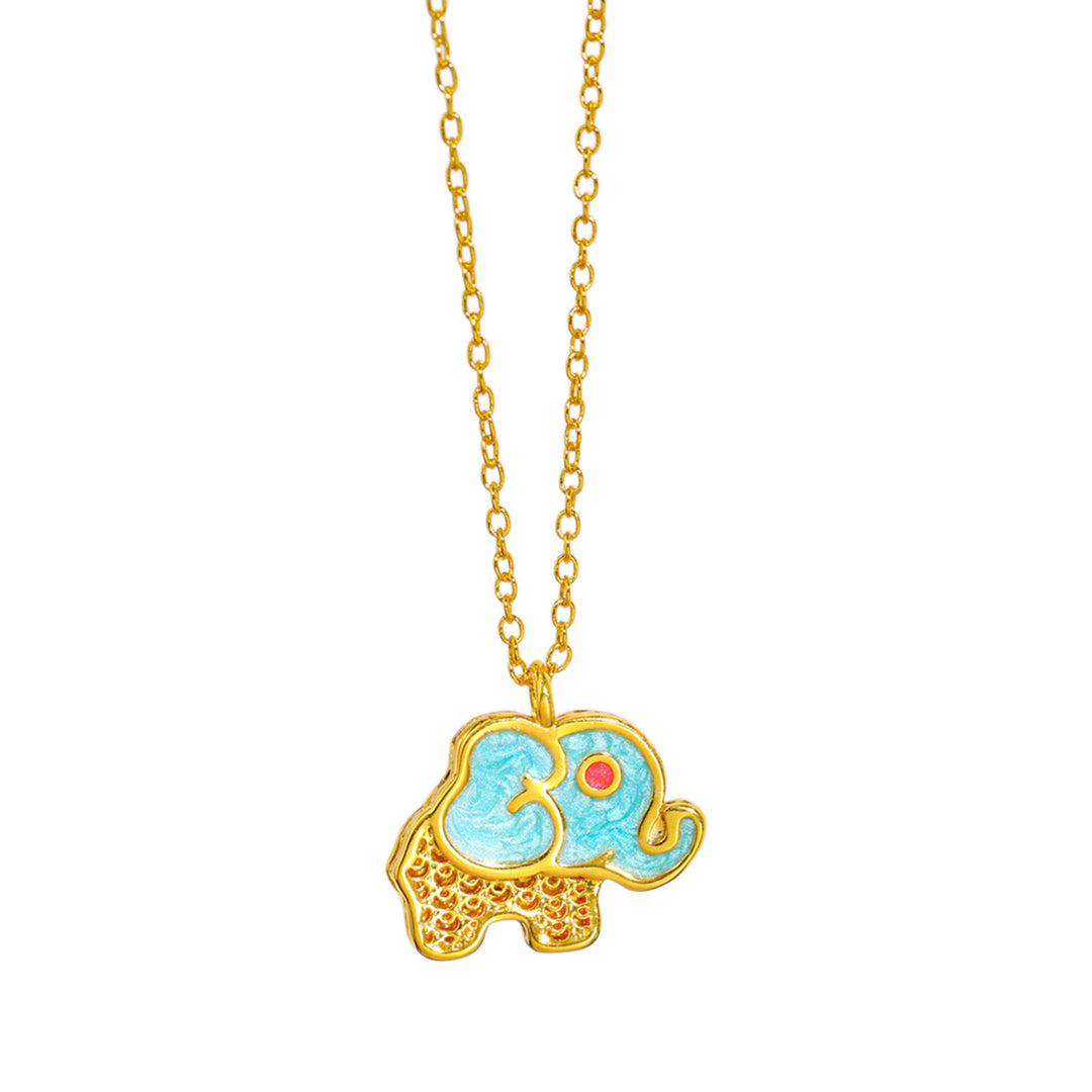 Buddha Stones 24K Gold Plated Copper Lucky Elephant Hollow Pendant Necklace - image 3