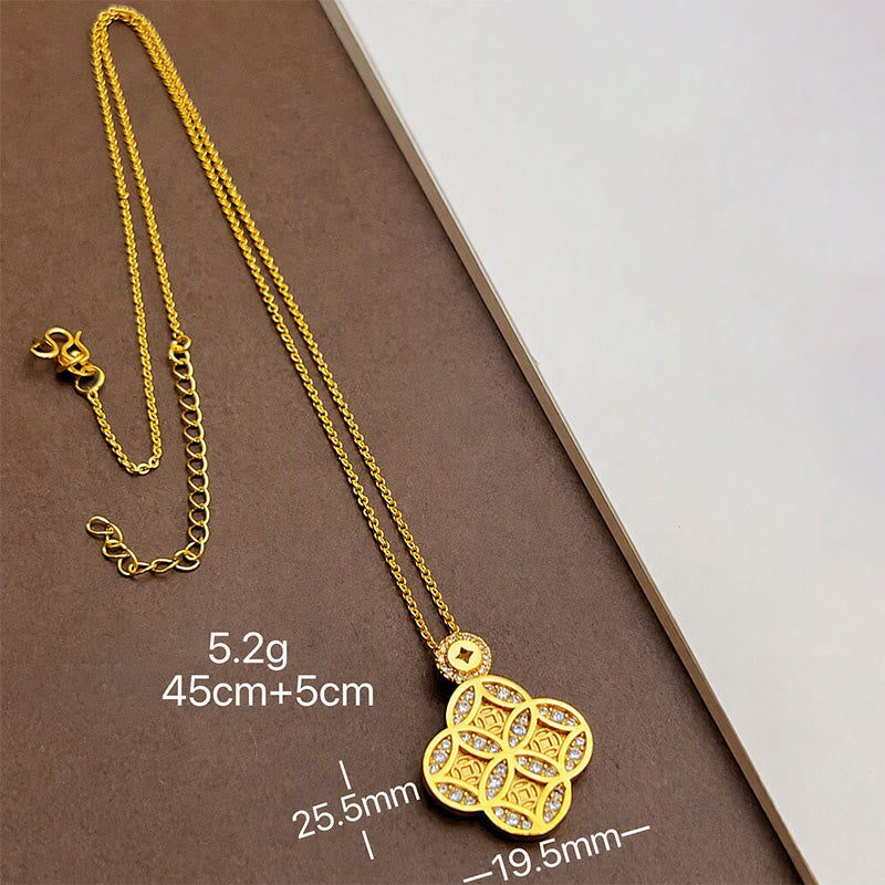 Buddha Stones Copper Chinese Coin Prosperity Four Leaf Clover Necklace - image 6