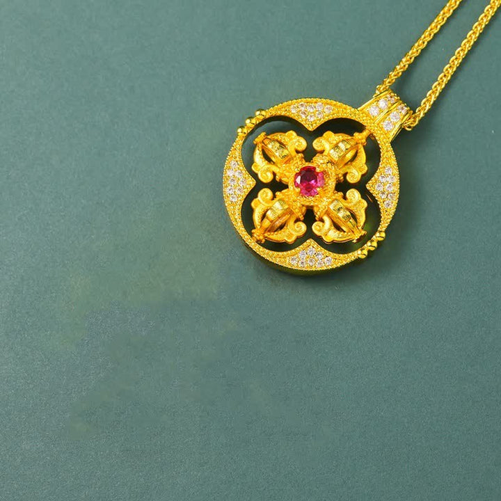 Buddha Stones Gold Plated Brass Vajra Spiritual Power Round Pendant Necklace - Vajra&Chain - image 13