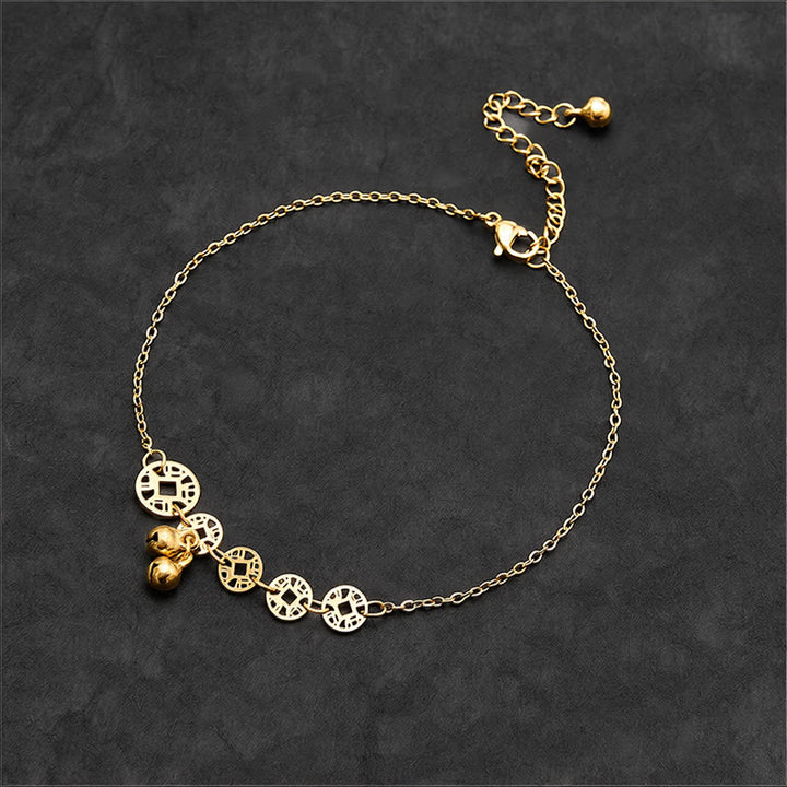 Buddha Stones Copper Coins Bell Charm Titanium Steel Strengthen Anklet - image 2