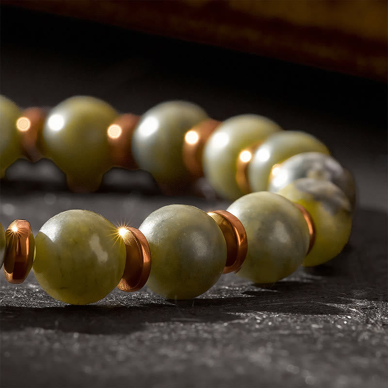 Buddha Stones Green Moss Agate Round Bead Tiger Eye Accent Bracelet - image 9