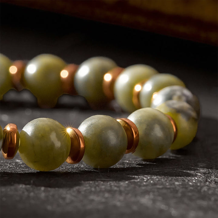 Buddha Stones Green Moss Agate Round Bead Tiger Eye Accent Bracelet - image 9