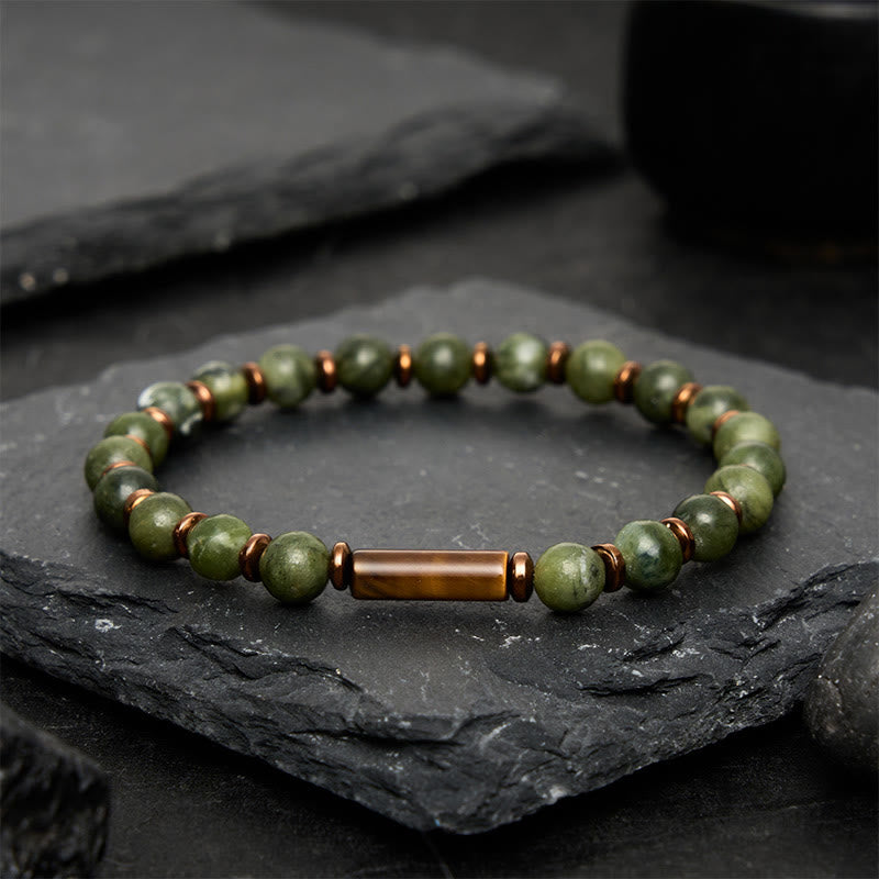 Buddha Stones Green Moss Agate Round Bead Tiger Eye Accent Bracelet - image 1