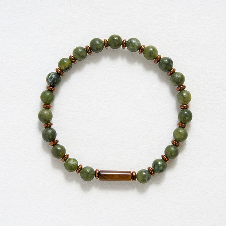 Buddha Stones Green Moss Agate Round Bead Tiger Eye Accent Bracelet - image 4