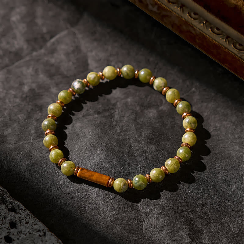 Buddha Stones Green Moss Agate Round Bead Tiger Eye Accent Bracelet - image 3