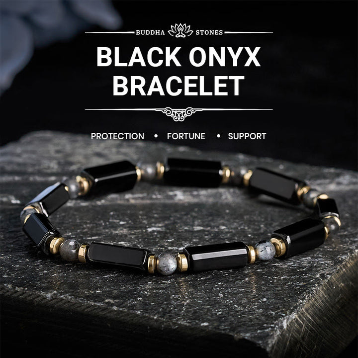 Buddha Stones Black Onyx Protection Copper Accent Bead Bracelet - Black Onyx (Wrist Circumference: 6.3–6.7 in/16–17 cm) - image 0