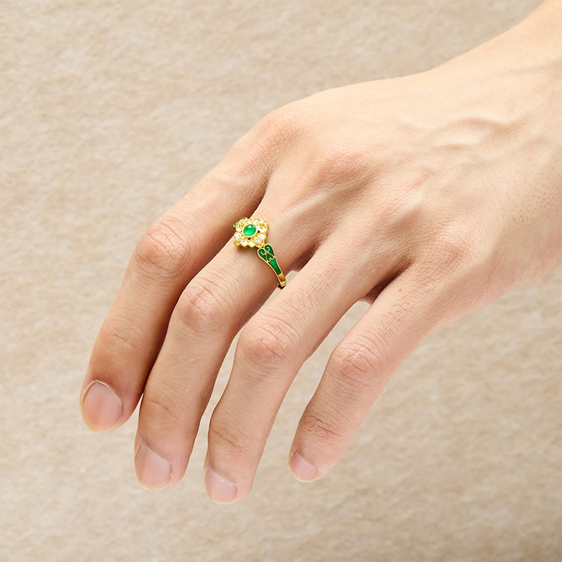 Buddha Stones Copper Inlaid Liuli Grounding Open Ring - image 7