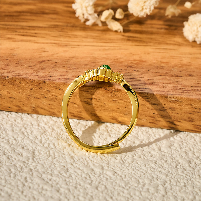 Buddha Stones Copper Inlaid Liuli Grounding Open Ring - image 3