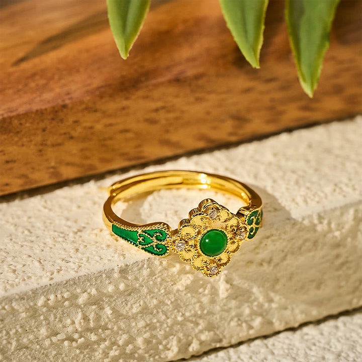 Buddha Stones Copper Inlaid Liuli Grounding Open Ring - image 1