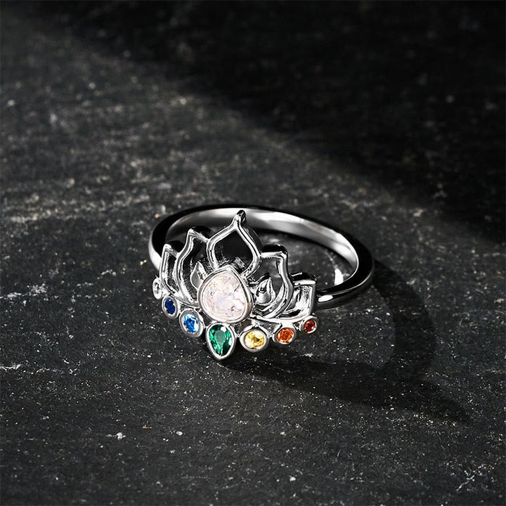 Buddha Stones Copper Lotus Multicolor Zircon Inlaid Healing Ring - 19.8mm-US10 - image 0