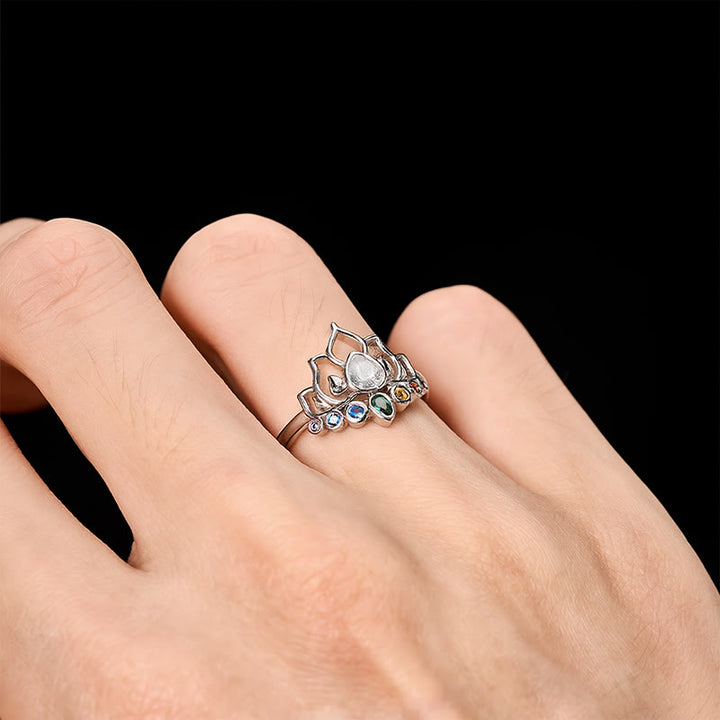 Buddha Stones Copper Lotus Multicolor Zircon Inlaid Healing Ring - image 8