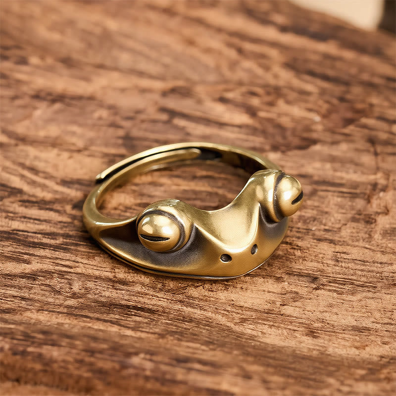 Buddha Stones Vintage Brass Feng Shui Frog Prosperity Adjustable Ring - 16mm-US6 - image 0