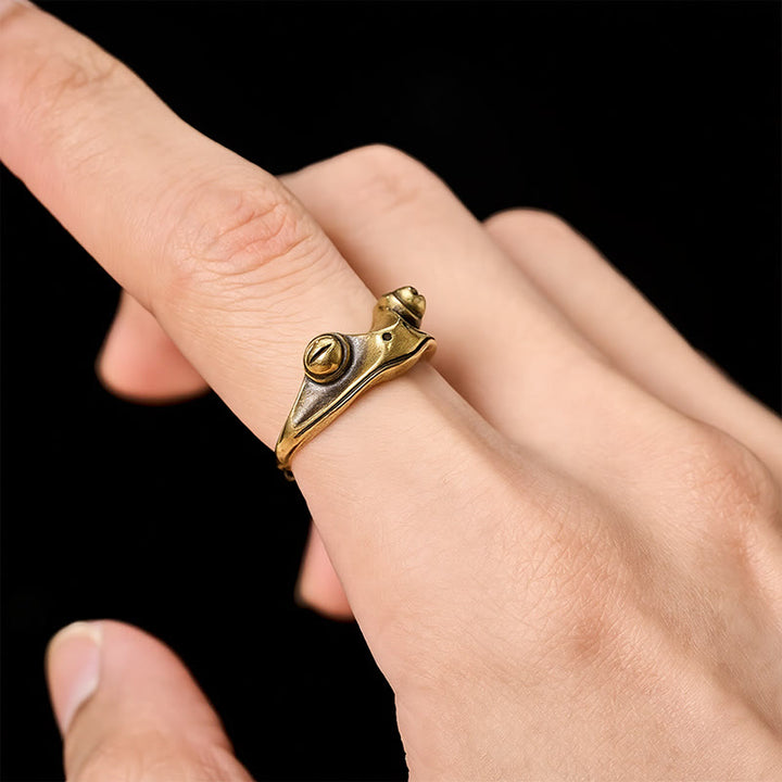 Buddha Stones Vintage Brass Feng Shui Frog Prosperity Adjustable Ring - image 8