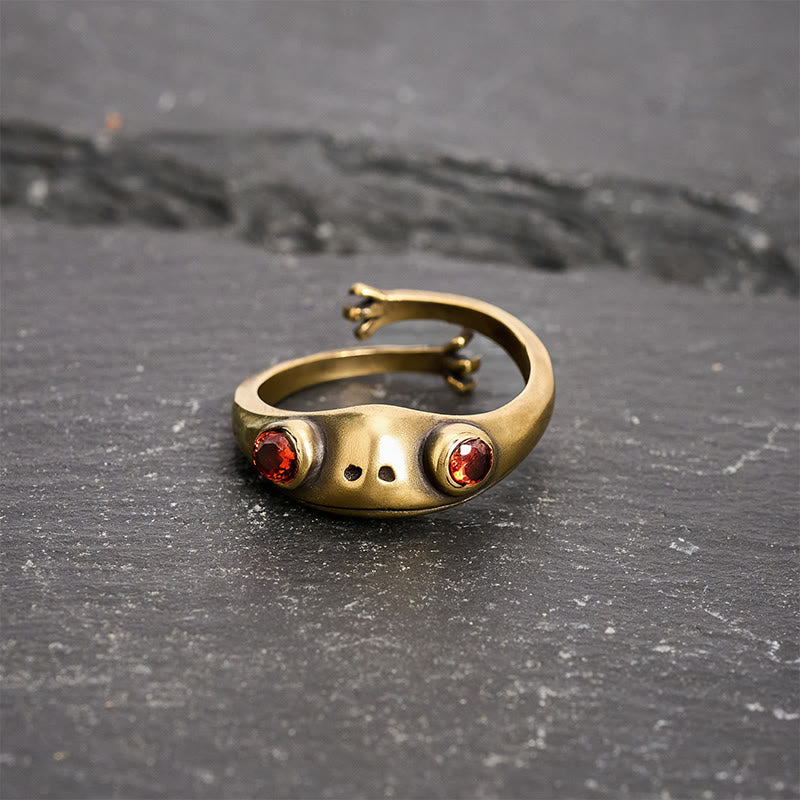 Buddha Stones Vintage Brass Feng Shui Frog Wealth Open Ring - image 2