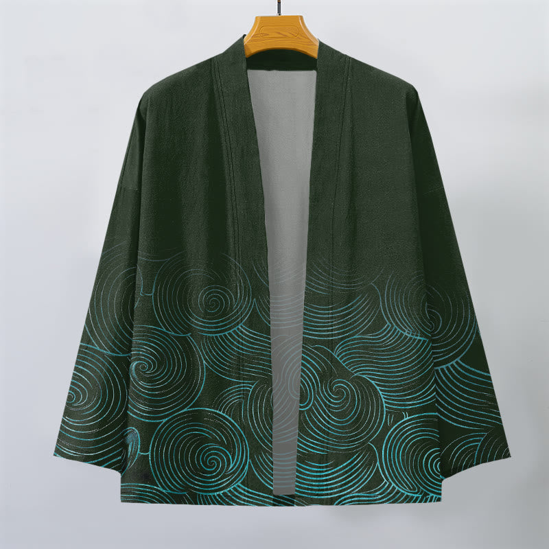 Buddha Stones Cotton Ripple Circle Pattern Open Front Men's Kimono - image 1