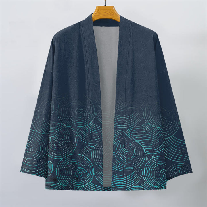 Buddha Stones Cotton Ripple Circle Pattern Open Front Men's Kimono - image 7