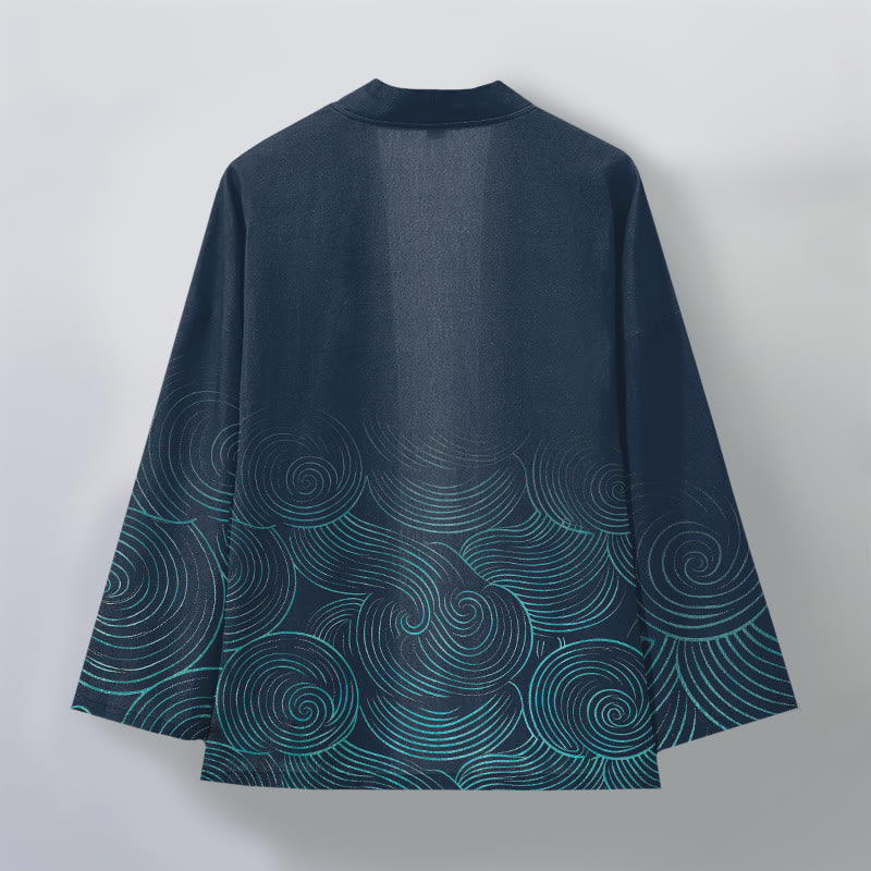 Buddha Stones Cotton Ripple Circle Pattern Open Front Men's Kimono - image 8